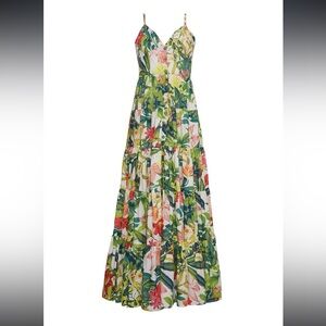 Cara Cara Tropical Floral Rainforest Nathalie Dress - Green and Red L